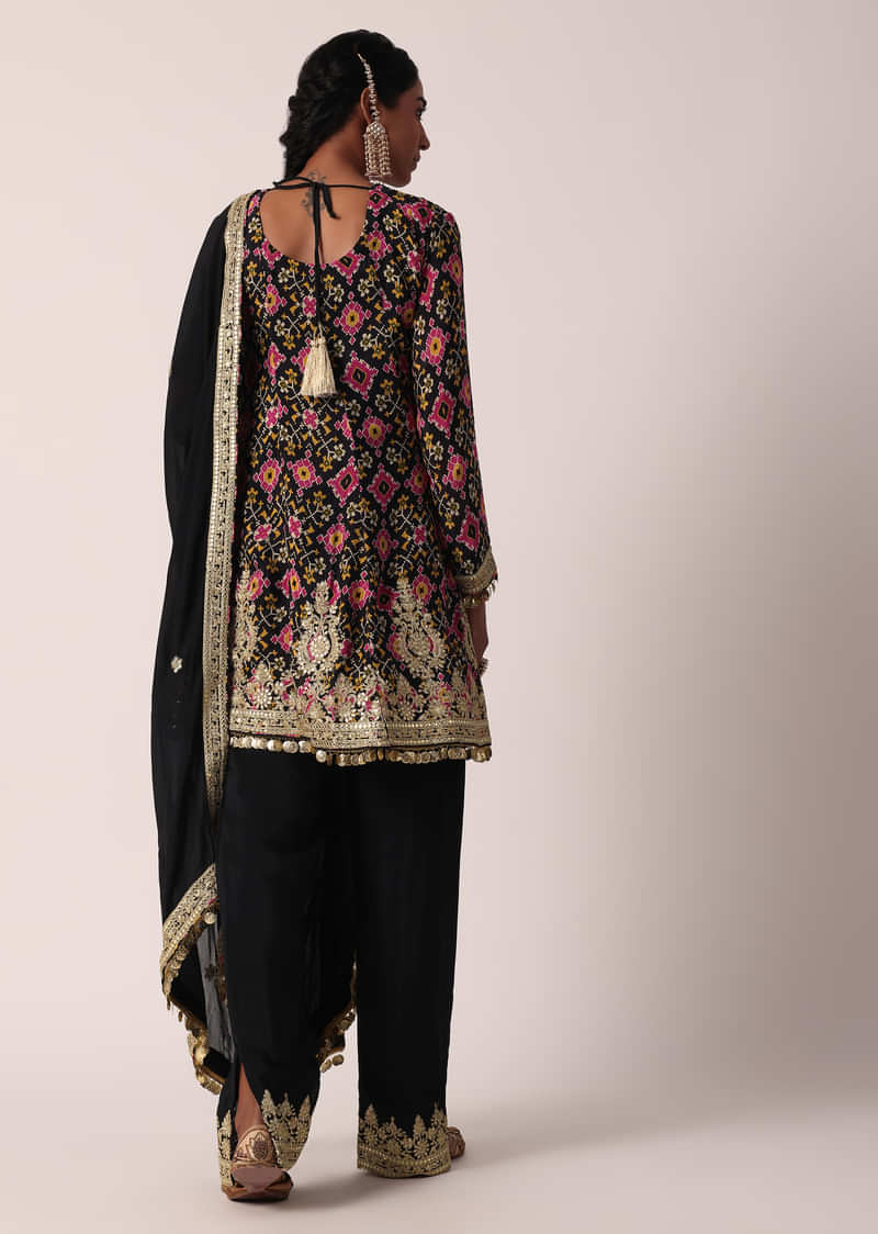 Black Muslin Zari Embroidered Pant Set