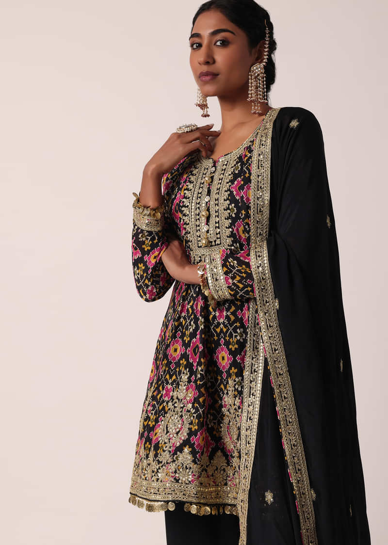 Black Muslin Zari Embroidered Pant Set