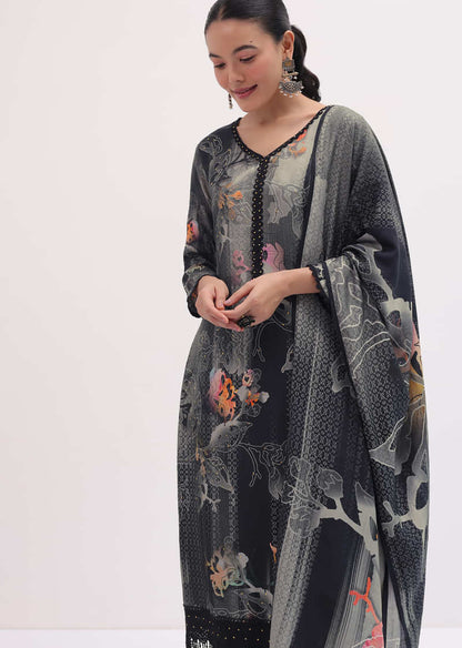 Black Printed Cotton Kurta Set