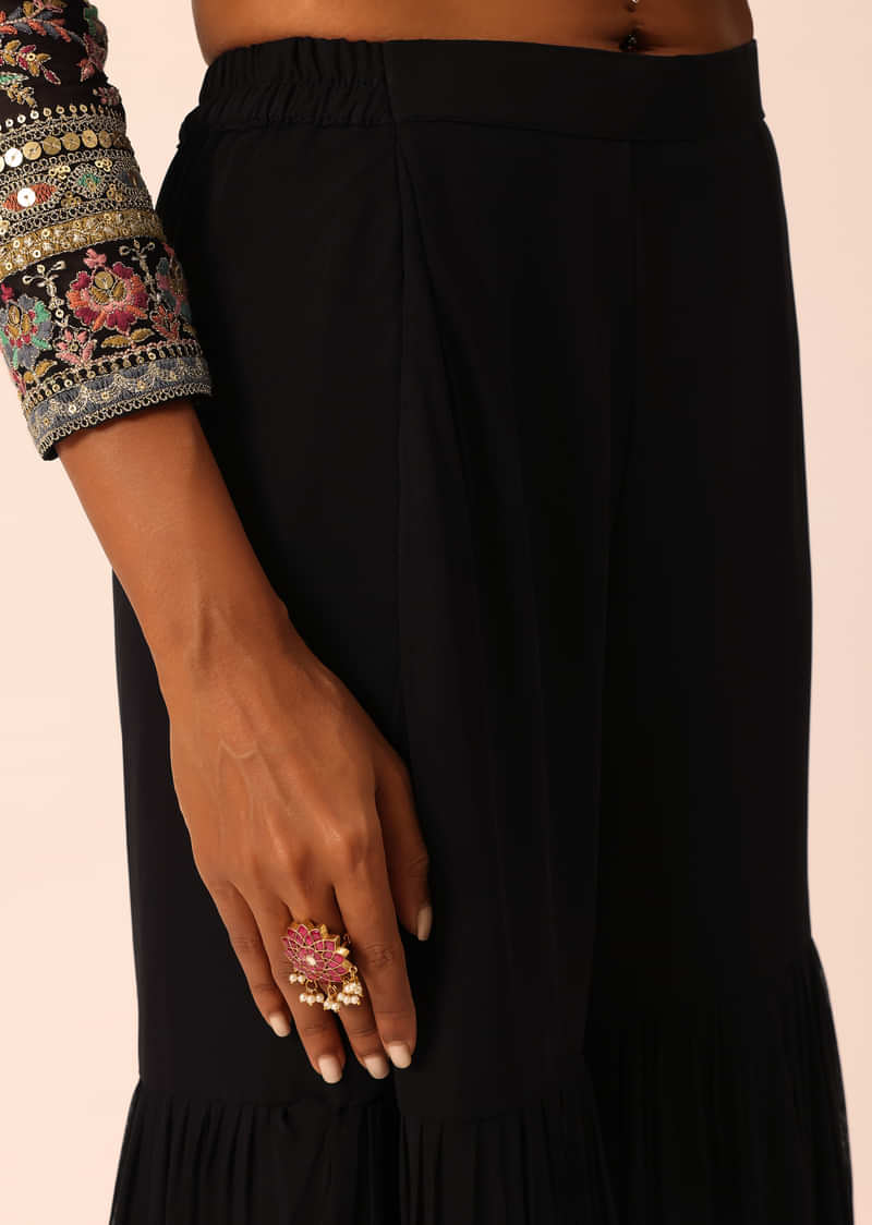 Black Sequin Embroidered Kurta Sharara Set