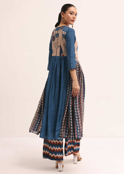 Blue Printed Cotton Kurta Set