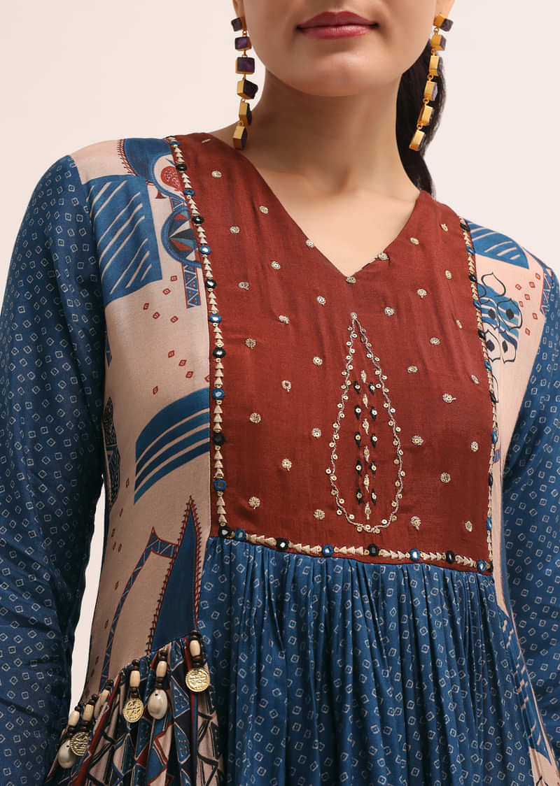 Blue Printed Cotton Kurta Set