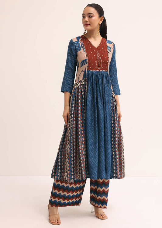 Blue Printed Cotton Kurta Set