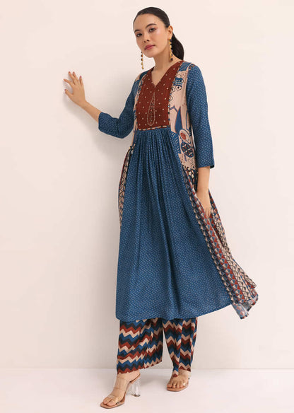 Blue Printed Cotton Kurta Set