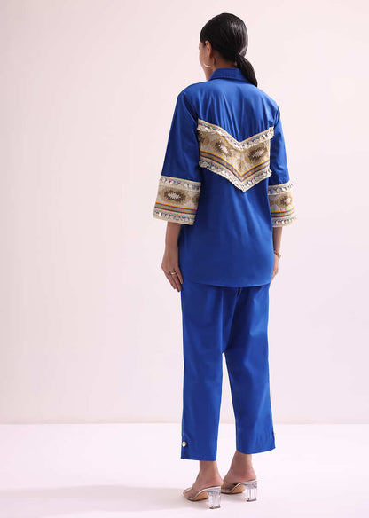 Boho Style Royal Blue Shirt Pant Set