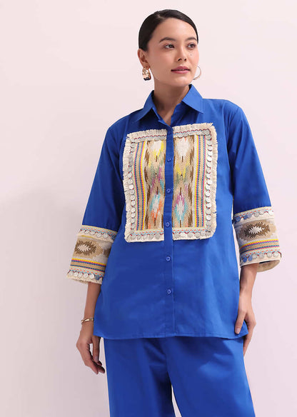 Boho Style Royal Blue Shirt Pant Set