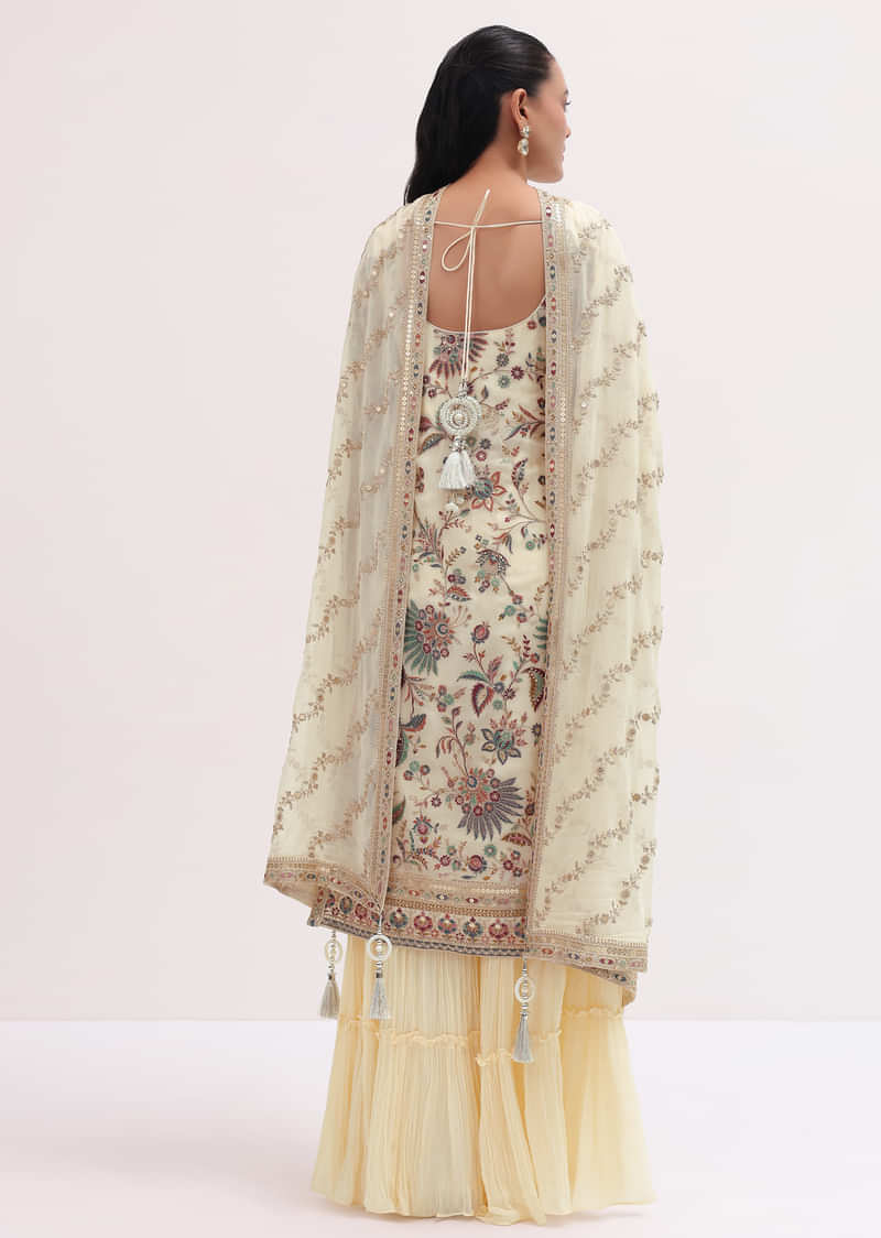 Ivory Embroidered Kurta Sharara Set