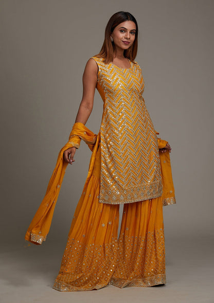 Yellow Gotapatti Semi Crepe Sharara Suit