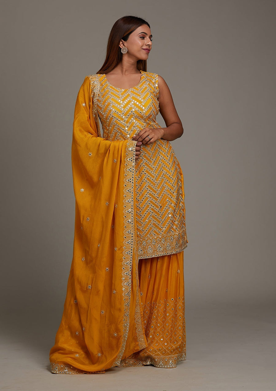 Yellow Gotapatti Semi Crepe Sharara Suit