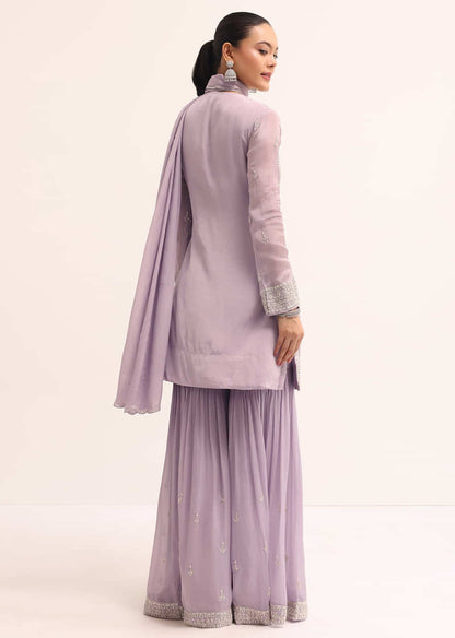 Lavender Chiffon Kurta Sharara Set