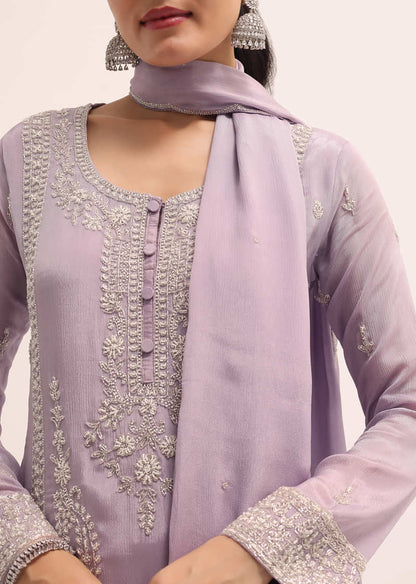 Lavender Chiffon Kurta Sharara Set