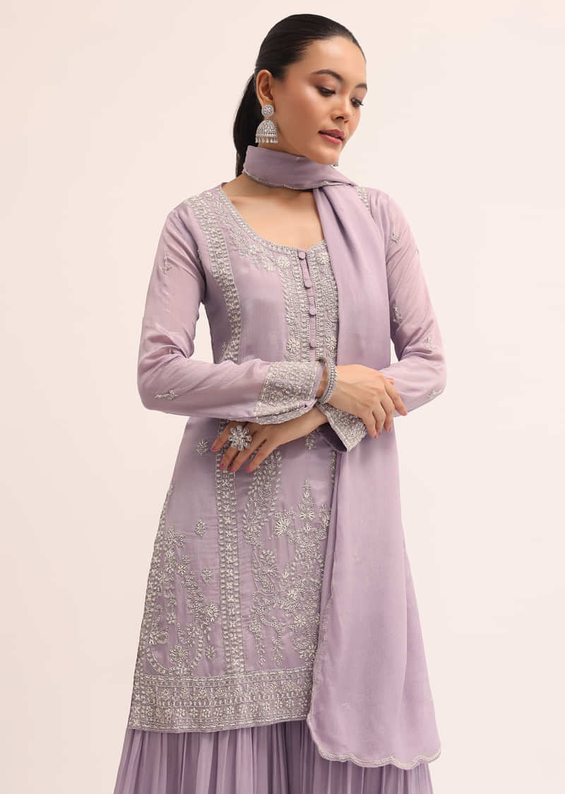 Lavender Chiffon Kurta Sharara Set