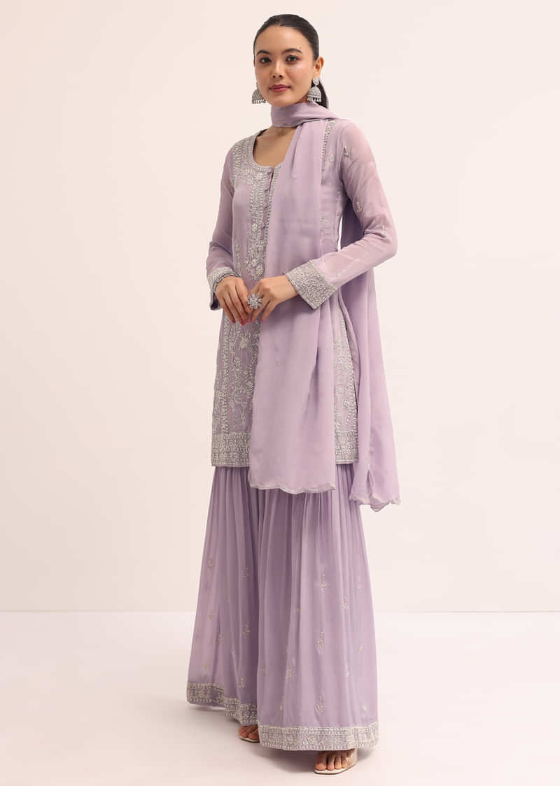 Lavender Chiffon Kurta Sharara Set