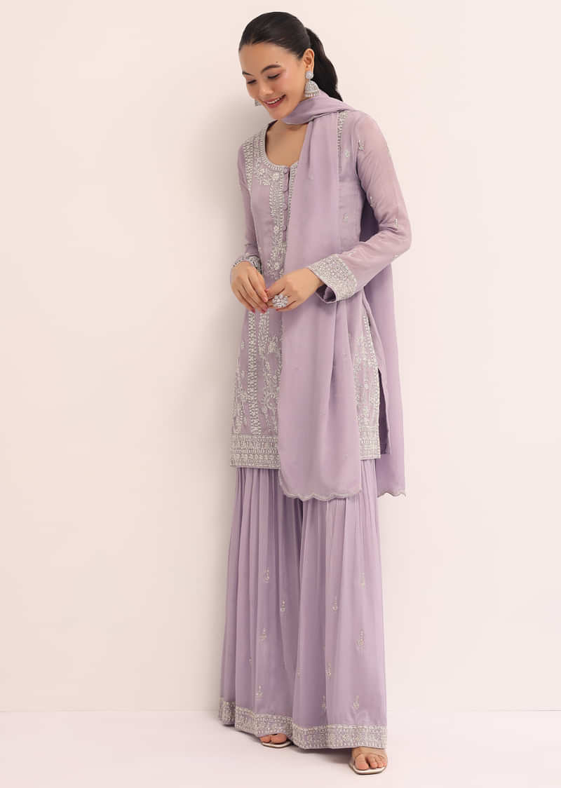 Lavender Chiffon Kurta Sharara Set