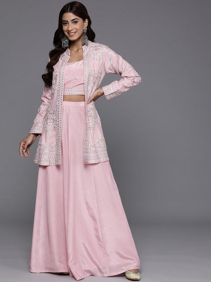 Pink Embroidered Silk Blend Co-Ords1