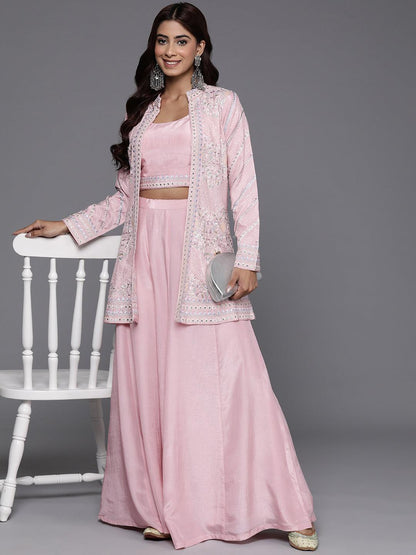 Pink Embroidered Silk Blend Co-Ords1