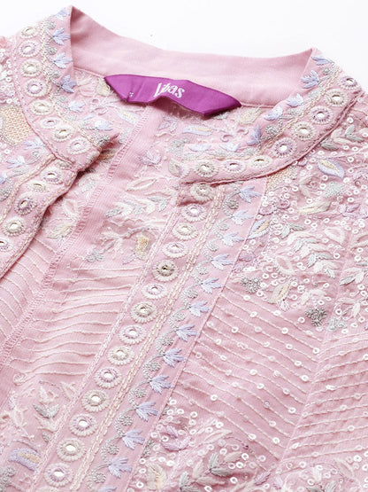 Pink Embroidered Silk Blend Co-Ords1