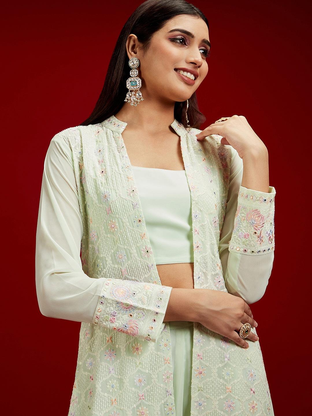 Art Green Embroidered Georgette Co-Ords