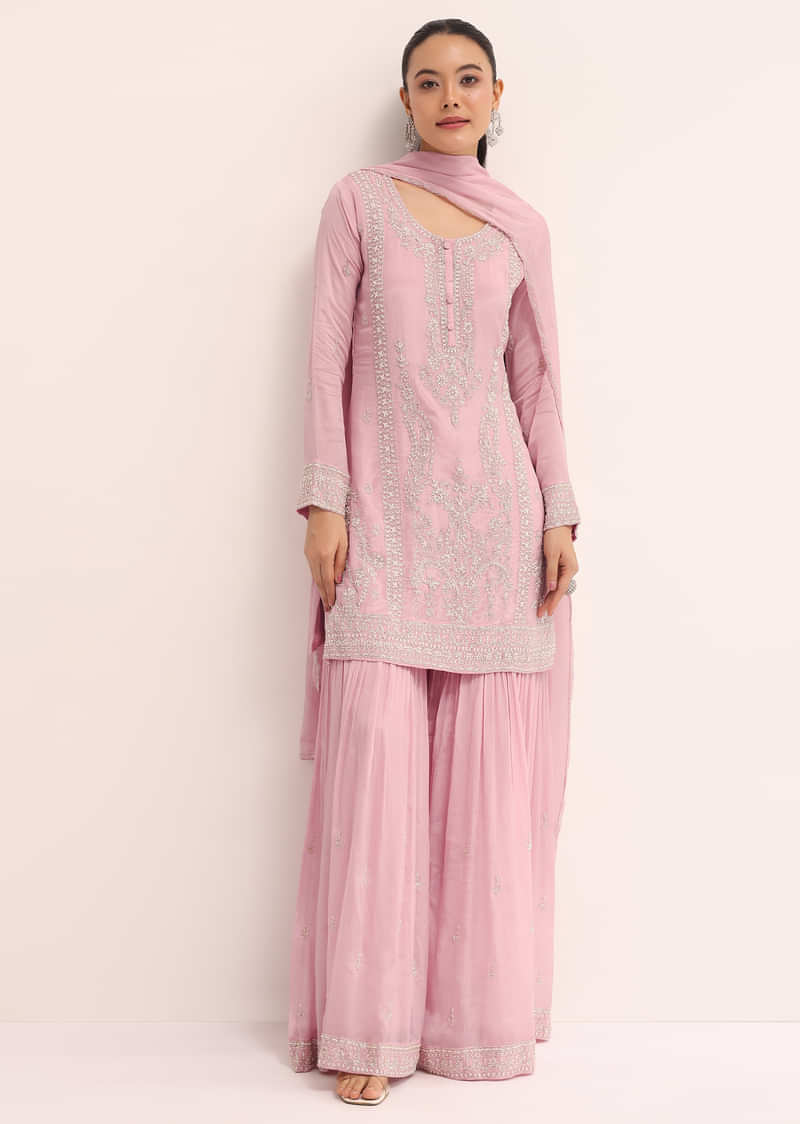 Light Pink Chiffon Kurta Sharara Set