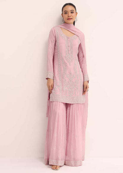 Light Pink Chiffon Kurta Sharara Set