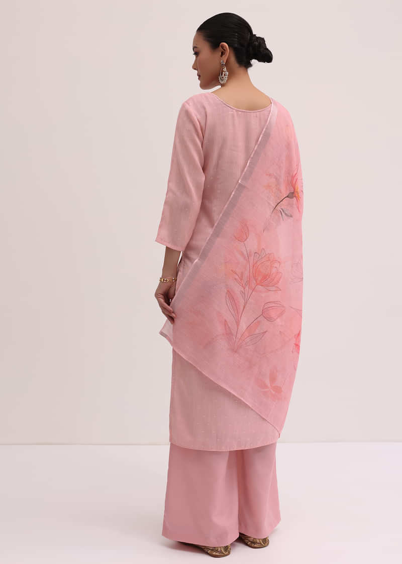 Light Pink Linen Kurta Palazzo Set