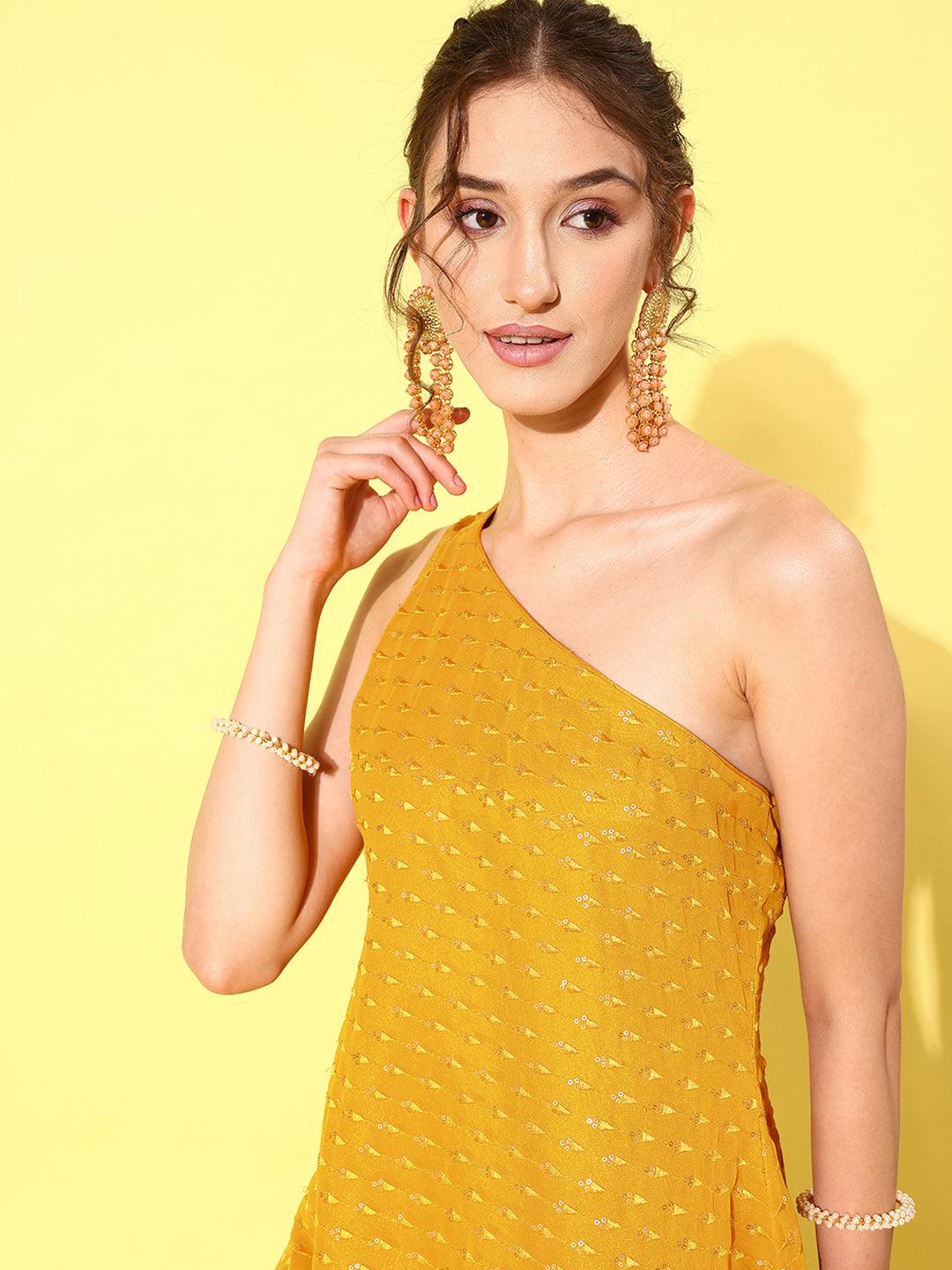 Mustard Embellished Georgette Co-Ords