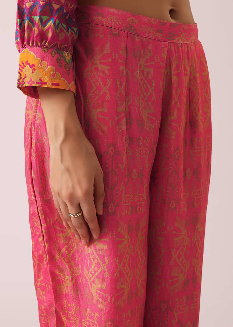 Peach Printed co ord set in Tussar Silk