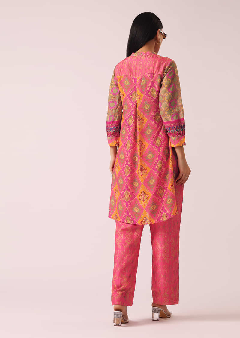 Peach Printed co ord set in Tussar Silk