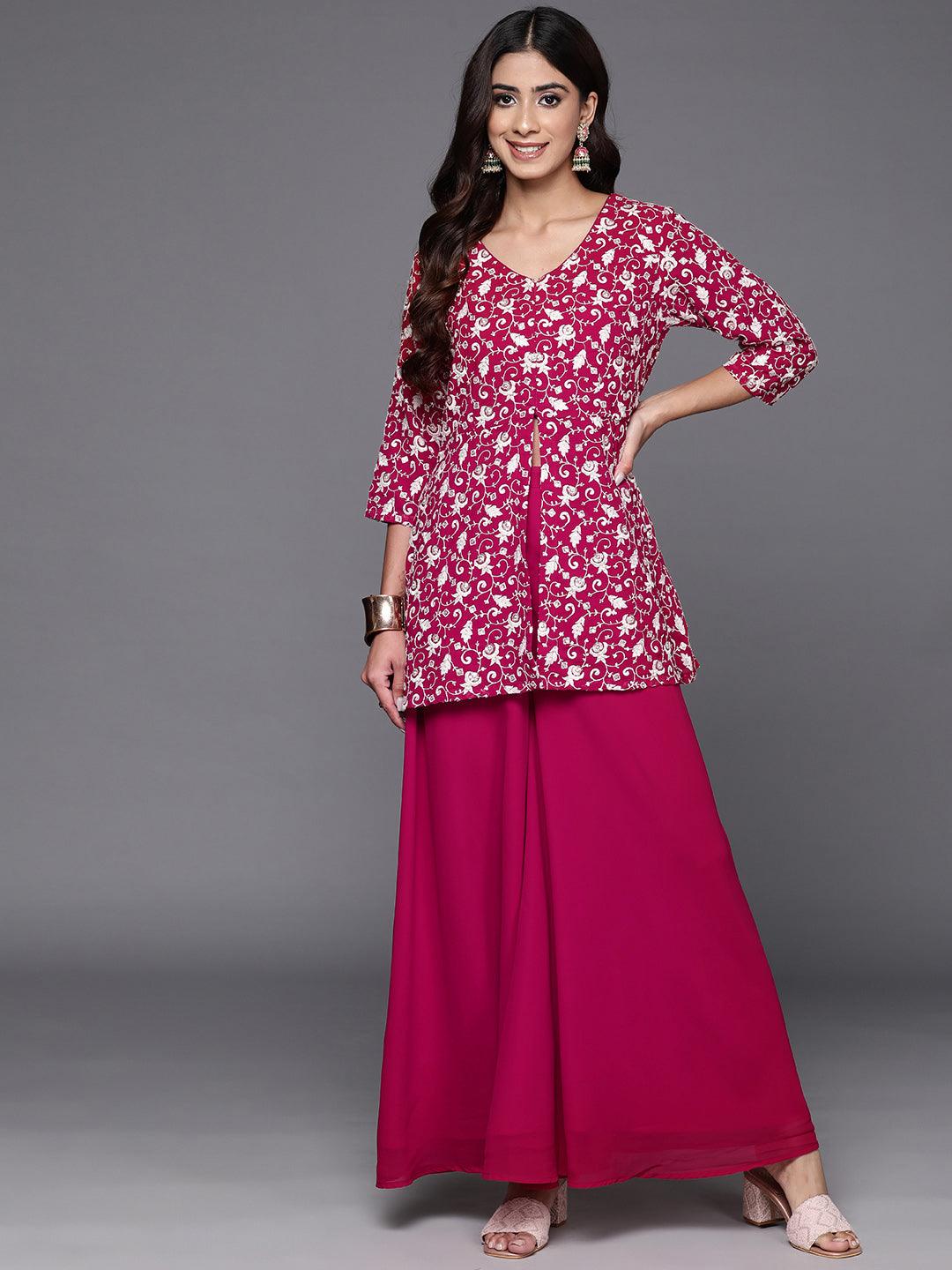 Pink Embellished Georgette Co-Ords