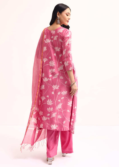 Pink Chanderi Kurta Set With Dupatta