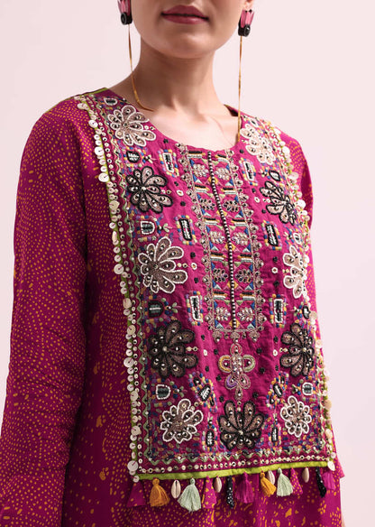 Pink Embroidered Kurta And Pant Set