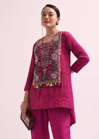 Pink Embroidered Kurta And Pant Set