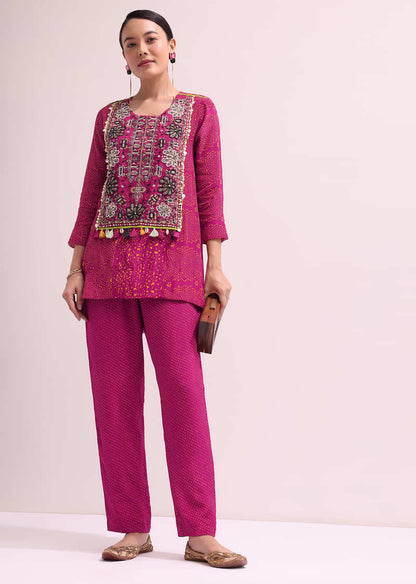 Pink Embroidered Kurta And Pant Set