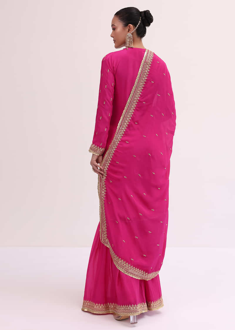 Pink Embroidered Kurta Sharara Set