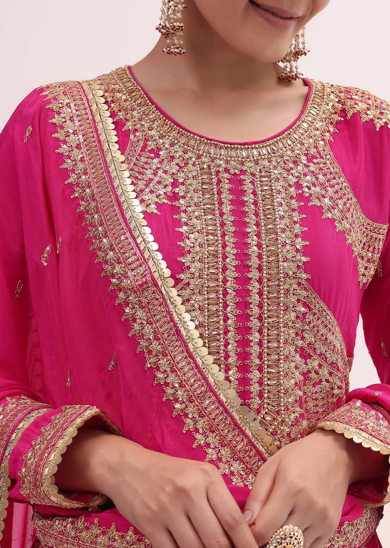 Pink Embroidered Kurta Sharara Set