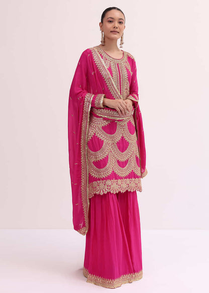 Pink Embroidered Kurta Sharara Set