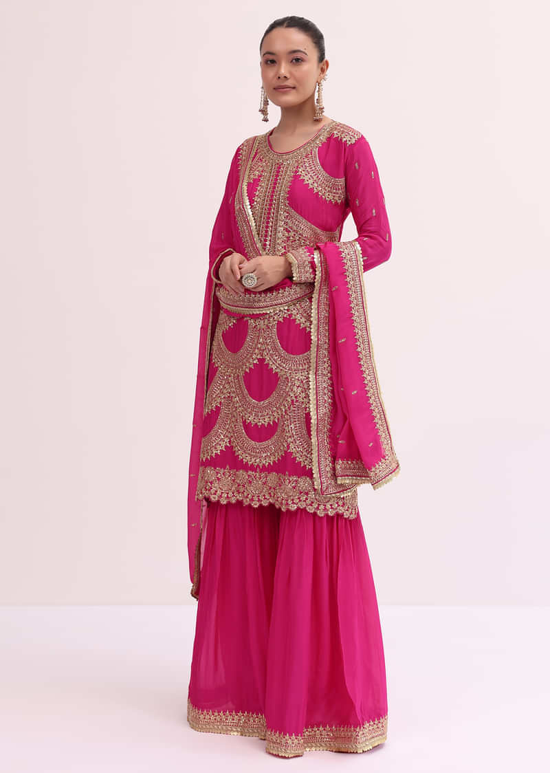 Pink Embroidered Kurta Sharara Set