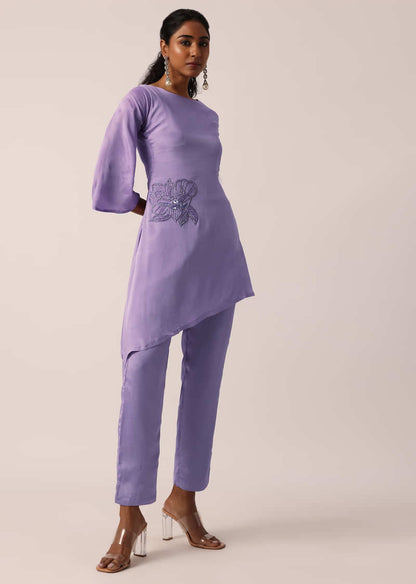 Purple Asymmetric Hem co ord set