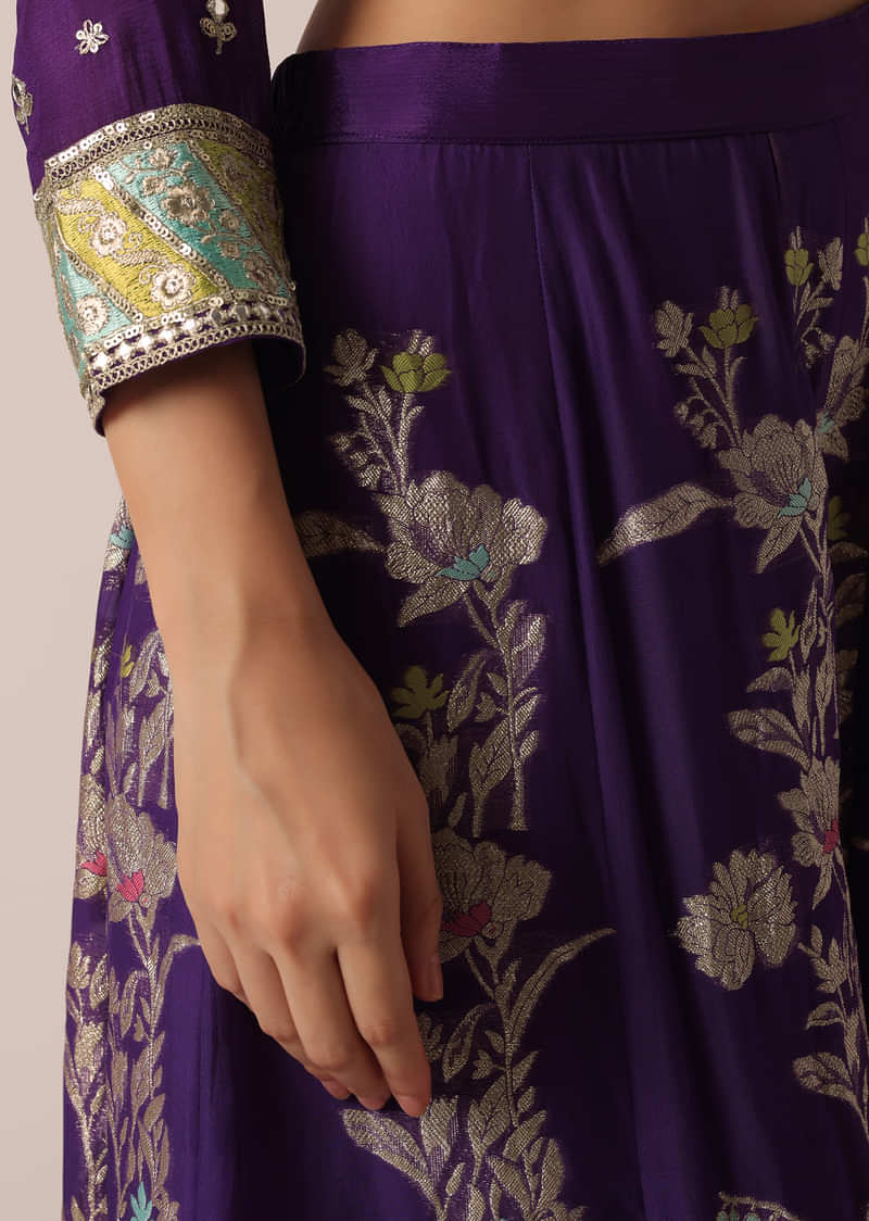 Purple Chanderi Kurta Palazzo Set With Cutdana Work