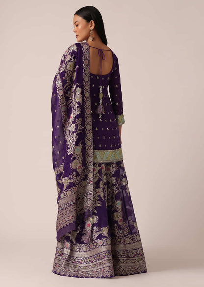 Purple Chanderi Kurta Palazzo Set With Cutdana Work