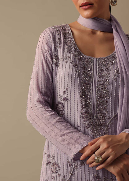 Purple Kurta And Sharara Set With Beaded Detail