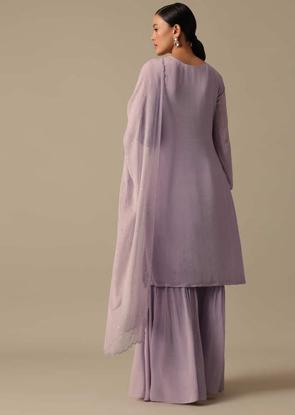 Purple Kurta And Sharara Set With Beaded Detail