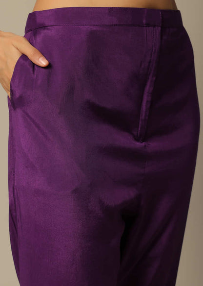 Purple Pant Set With Bead Embroidery