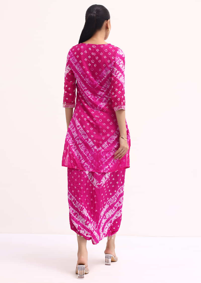 Rani Pink Printed Tussar Kurta Dhoti