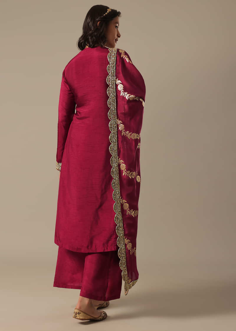 Red Palazzo Set With Brocade Dupatta