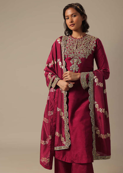 Red Palazzo Set With Brocade Dupatta