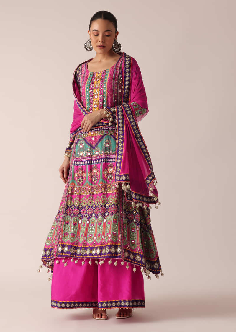 Multicolor Kurta Set With Mirror Work