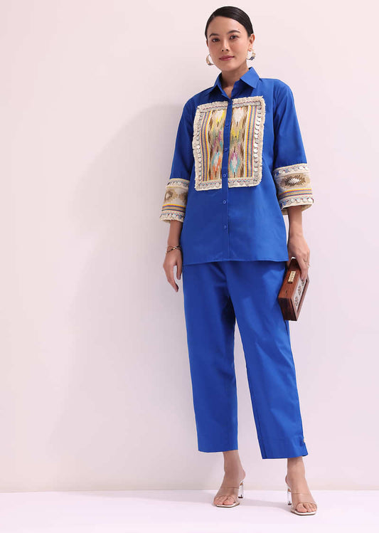 Boho Style Royal Blue Shirt Pant Set