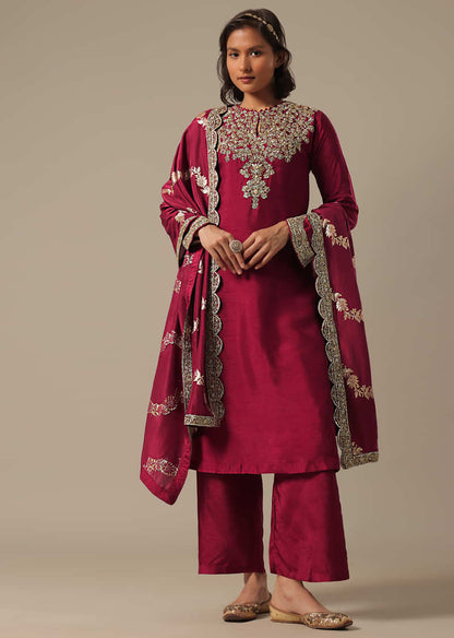 Red Palazzo Set With Brocade Dupatta