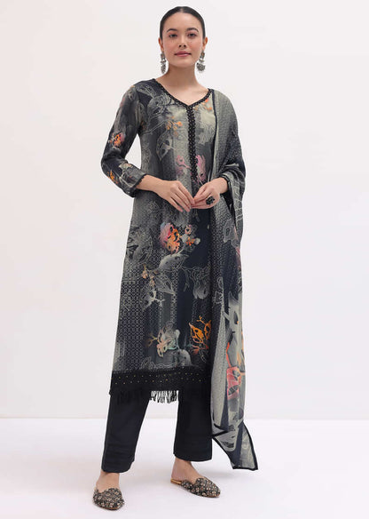 Black Printed Cotton Kurta Set